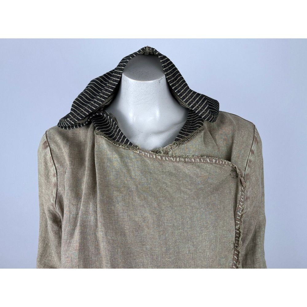 BKE Gimmicks Lagenlook Linen Wrap Jacket‎ Women L Green Lace Long Sleeve Hoodie - Picture 11 of 14